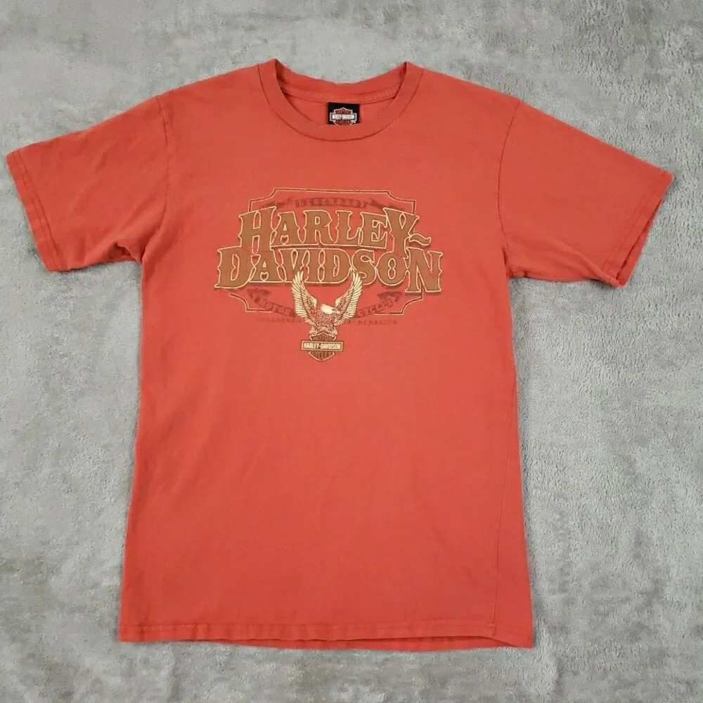 Harley Davidson T Shirt Short Sleeve Biker Bob's Motown MI Orange Men Sz M